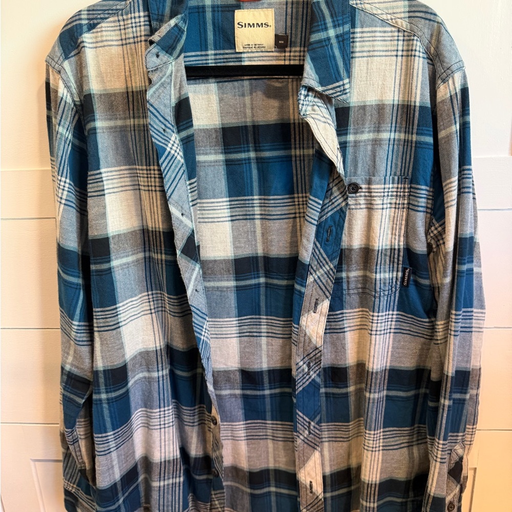 Simms Teal and White Plaid Gallatin Flannel